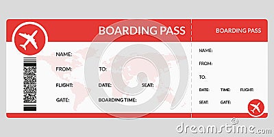 Plane ticket. Airline boarding pass template. Airport and plane pass document. Vector illustration Vector Illustration